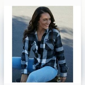 DIXXON Flannel Co. Finish Line Black White Buffalo Check Plaid D-Tech Women's XL